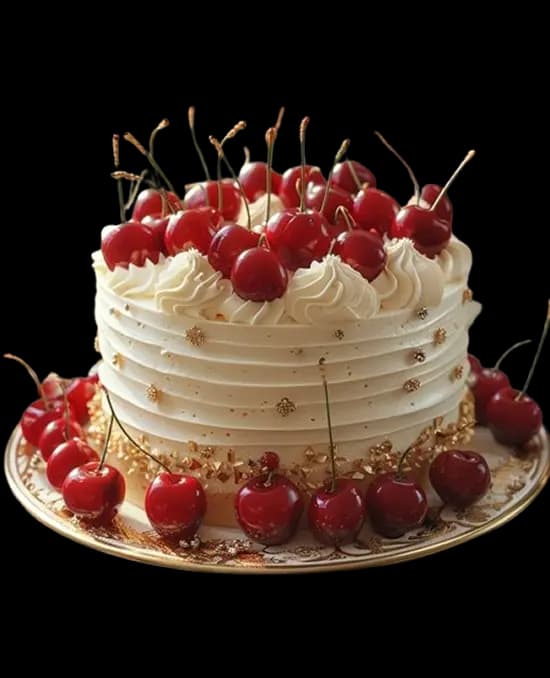 Custom celebration cake topped with cherries